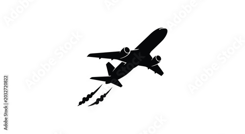Fotografía Airplane in flight with contrails black silhouette