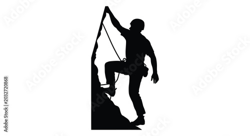 Valokuva Rock climber ascending a cliff face black silhouette