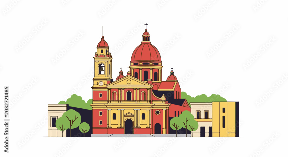 Fototapeta premium Ornate religious building with domed roofs and bell tower