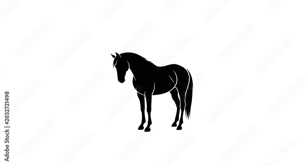 Fototapeta premium Elegant black horse silhouette on white background for design