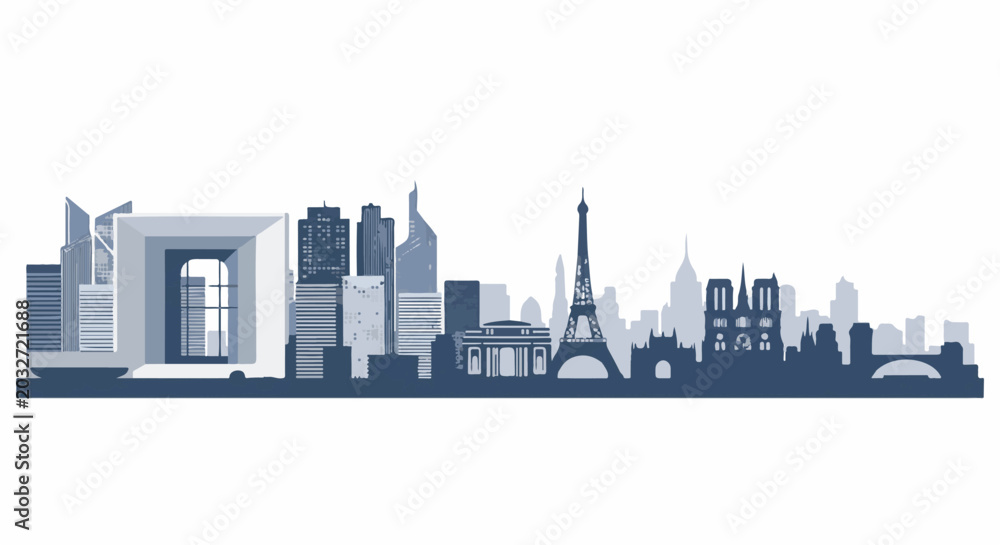 Obraz premium Iconic Parisian landmarks and modern architecture create a striking urban skyline silhouette
