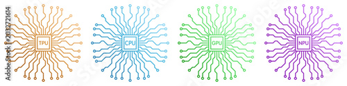 Foto Vector illustration of computer processor unit chips including TPU CPU GPU and N