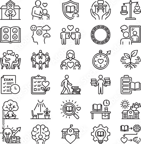 Canvas Print Prison Abolition and Transformative Justice Line Icons – 30 Minimal Outline Vect