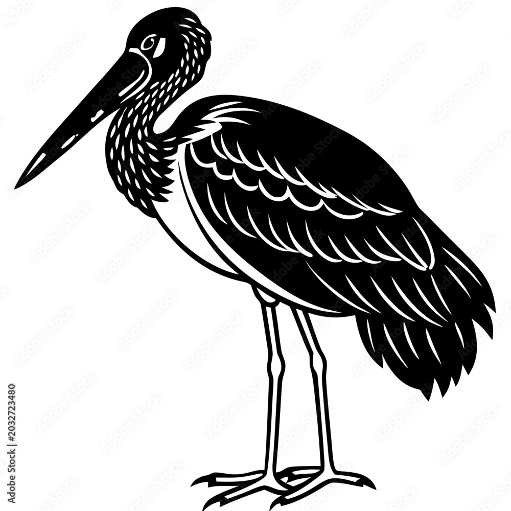 Fototapeta premium Marabou Stork Vector Illustration - Standing African Bird Silhouette Isolated Icon