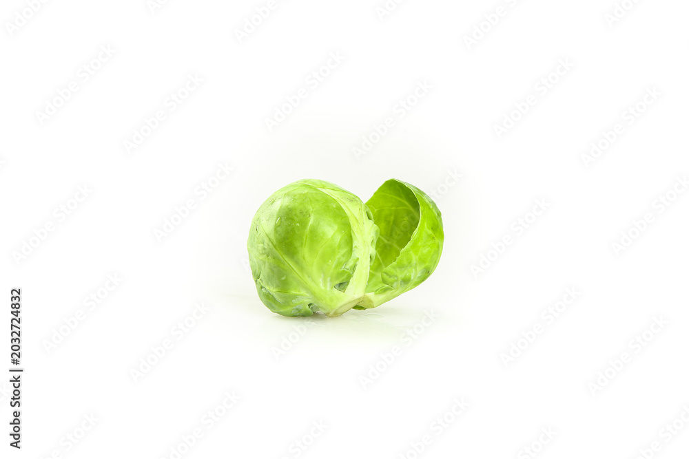 Fototapeta premium Fresh Brussels Sprout Isolated on White Background - Healthy Green Vegetable Studio Shot