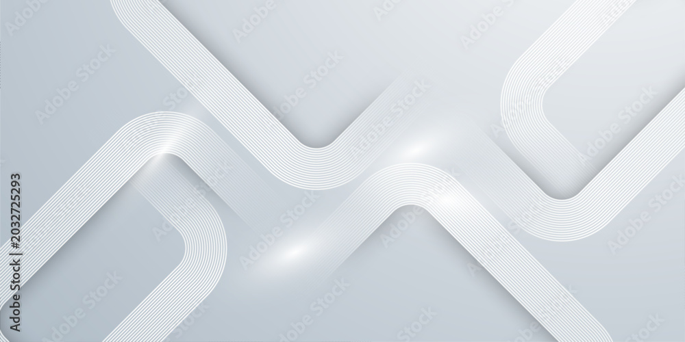 Fototapeta premium White Curved Band Paths on Soft Gray Abstract Background, Minimal Tech Line Pattern Wallpaper for Corporate Web Banners