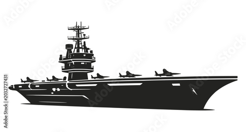 Quadro su tela Silhouette of aircraft carrier icon logo flat vector design