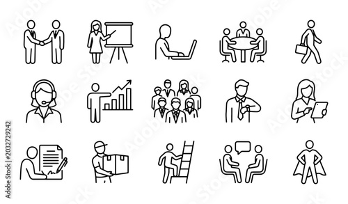 Tableau sur toile Business Icons Set: Meeting, Presentation, Teamwork, Success, Strategy, Professi