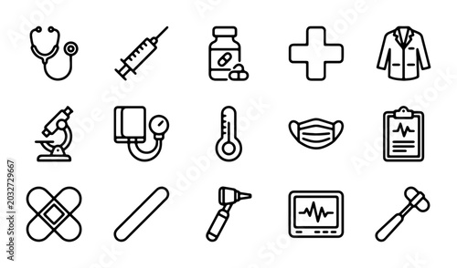 Obraz na plátně Medical Icons Set: Healthcare Symbols, Clinic Equipment, Doctor Tools, Pharmacy,