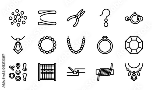 Photography Jewelry Making Icons, Crafting Tools & Supplies, Gemstones & Pendants, 15 Vector