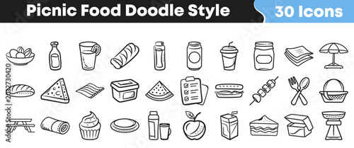 Schilderij op canvas Collection of hand drawn picnic food icons in doodle style