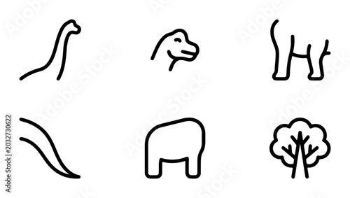 Photos Dinosaur Icons, Prehistoric Animals Vector Set, Cute Cartoon Brontosaurus, Stego