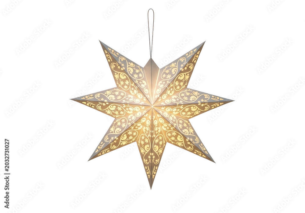 Obraz premium Glowing decorative star lantern with intricate cutouts isolated on transparent background