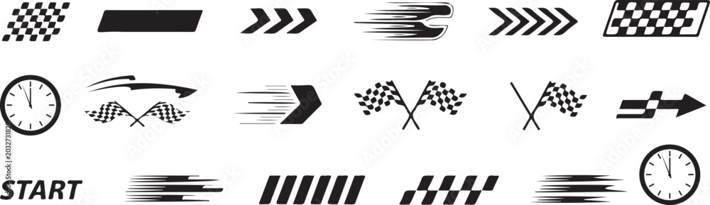 Εκτύπωση καμβά Collection of black and white racing themed including checkered flags speed line
