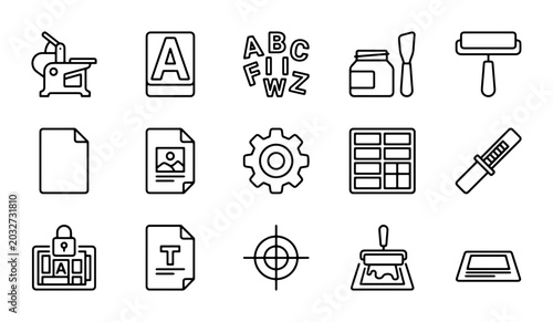 Foto Printing Press Icons, Typography Elements, Graphic Design Tools, 15 Vector Graph