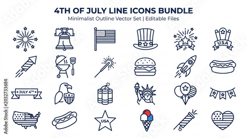 Tableau sur toile 4th of july line icons bundle minimalist vector set for independence day celebra