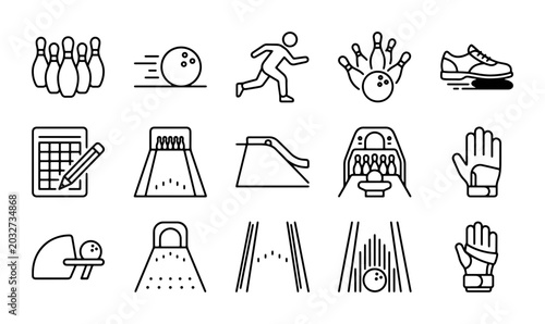 Fotografija Bowling Icons Set, Sport Vector Graphics, Game Equipment, Pins, Ball, Player, Sc