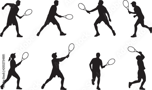 Foto Silhouette tennis players in action poses