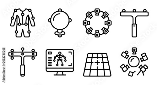Motion Capture Icons Set, Animation Technology, 3D Modeling, Digital Art, VFX Equipment