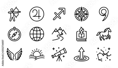 Quadro su tela Astrology Icons, Zodiac Symbols, Celestial Navigation, Constellations, 15 Vector