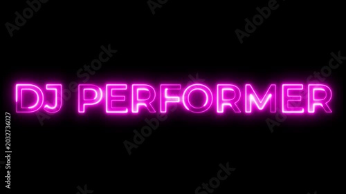 Pink Neon Light DJ Performer Text on Dark Backdrop
