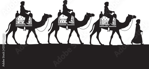 Quadro su tela Three camels carrying riders in a caravan procession