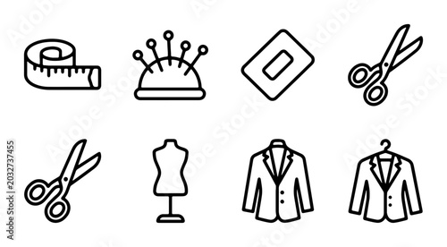 Fotografía Sewing Icons Set, Tailor Tools & Garment Graphics, Fashion Design Elements, Craf