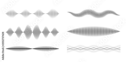 Bilde på lerret Abstract sound wave vector set with halftone audio equalizer lines and minimalis