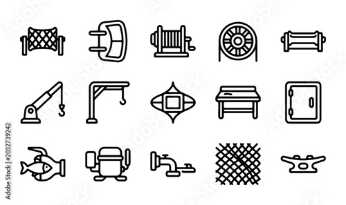 Photos Marine Equipment Icons Set: Nautical Gear, Fishing Tools, Dock Hardware, Industr
