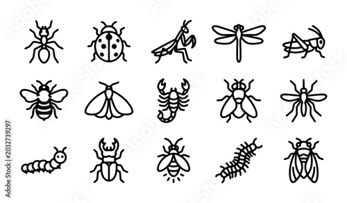 Tableau sur toile Insect Icons Set: Vector Graphics of Bugs, Beetles, and Arthropods for Nature an