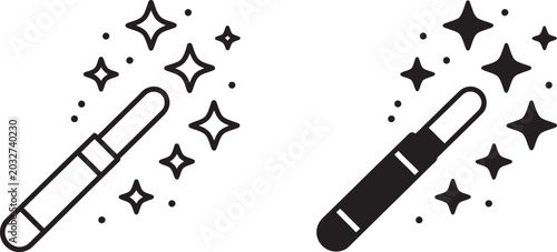 Fotografi Magic, wand and sparkle symbol collection featuring flat and outline stroke styles suitable for gaming interfaces, UI elements, and imaginative digital design concepts