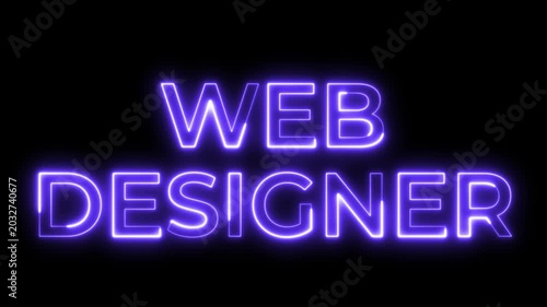 Neon Glowing Web Designer Text Animation on Black Background