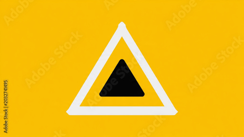 Foto Bright yellow warning sign with white border and black triangle symbol for cauti