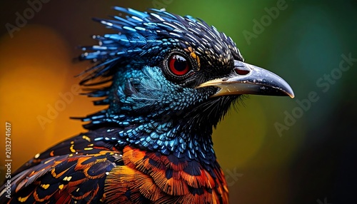 Vibrant colorful bird head close-up profile.