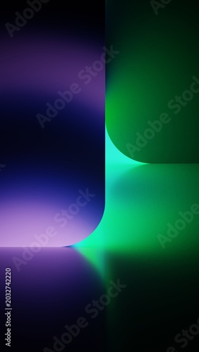 RGB gradient geometric background with neon arch and dark glow