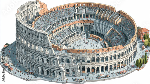 Foto Detailed illustration of ancient Roman Colosseum with vibrant colors and archite