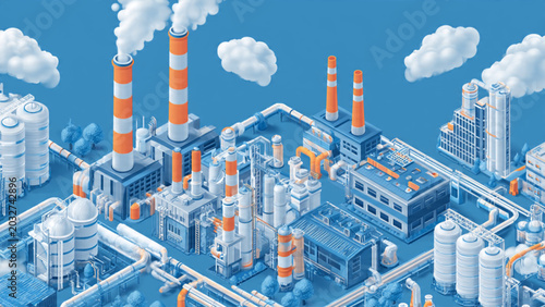 Canvastavla Aerial view of industrial factory complex with smokestacks and urban infrastruct