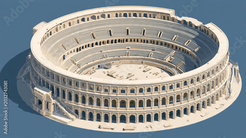 Tableau sur toile Aerial view of historic Roman amphitheater with stone arches and circular struct