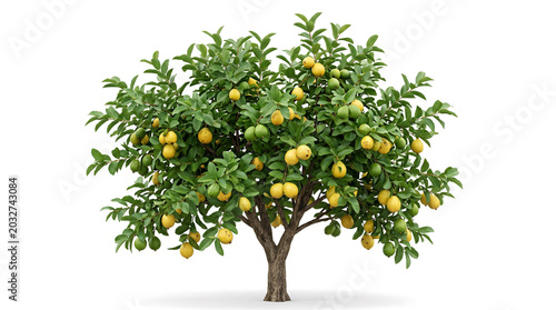 Healthy Guava Tree Laden with Ripe Yellow Fruits Isolated on White Background