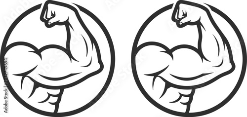Fotografía Stylized line art illustration of flexing bicep muscles within a circular frame