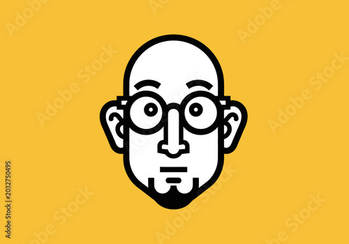 Stylized bald man face with glasses and goatee avatar