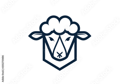 Stylized geometric sheep head icon in dark blue line art