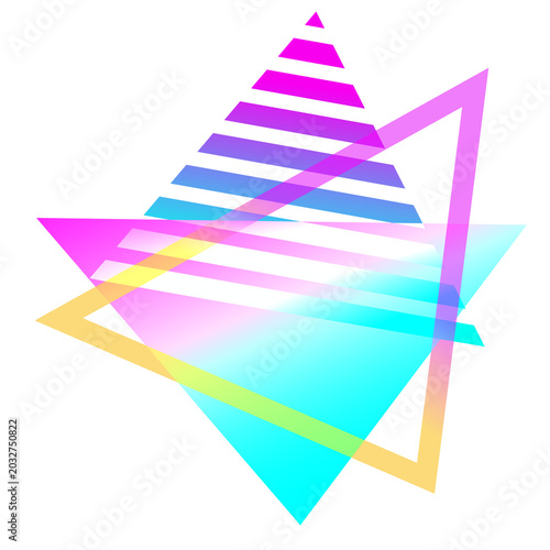Abstract 80s Retro Neon Pop Art Memphis Geometric Shapes Triangle patterns futuristic synthwave style.