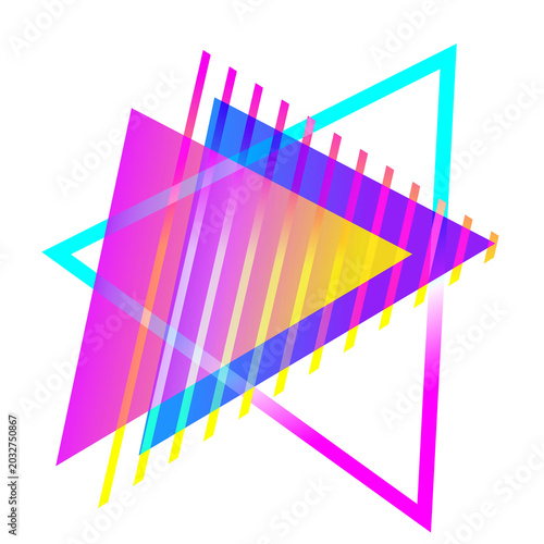 Abstract 80s Retro Neon Pop Art Memphis Geometric Shapes Triangle patterns futuristic synthwave style.