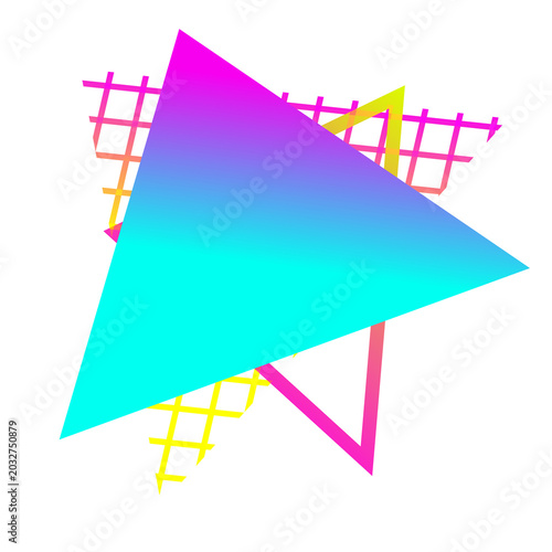 Abstract 80s Retro Neon Pop Art Memphis Geometric Shapes Triangle patterns futuristic synthwave style.