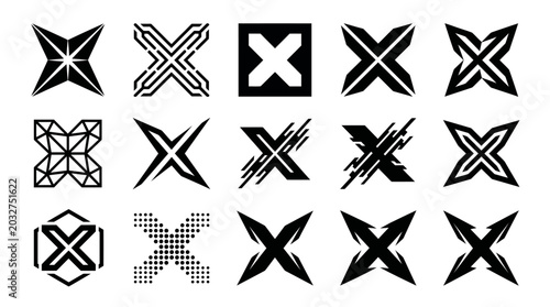 Collection of diverse abstract X letter logos and cross symbols.