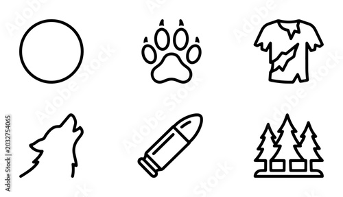 Quadro su tela Werewolf Icon Set: Moon, Paw Print, Torn Shirt, Howling Wolf, Bullet, Forest Ico