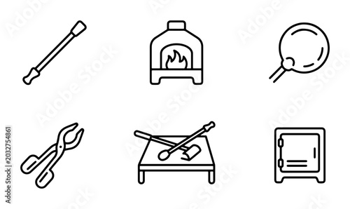 Tableau sur toile Glassblowing Tools and Equipment Set, Furnace, Tongs, Blowpipe Icons, Crafting V
