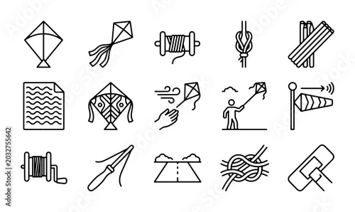 Canvastavla Kite Flying Icons Set: Wind, Knots, Reels, and Outdoor Fun Graphics