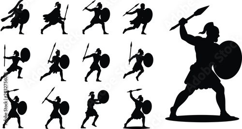 Photos Ancient Greek Warrior Silhouette Collection Featuring Spartan Soldiers with Spea